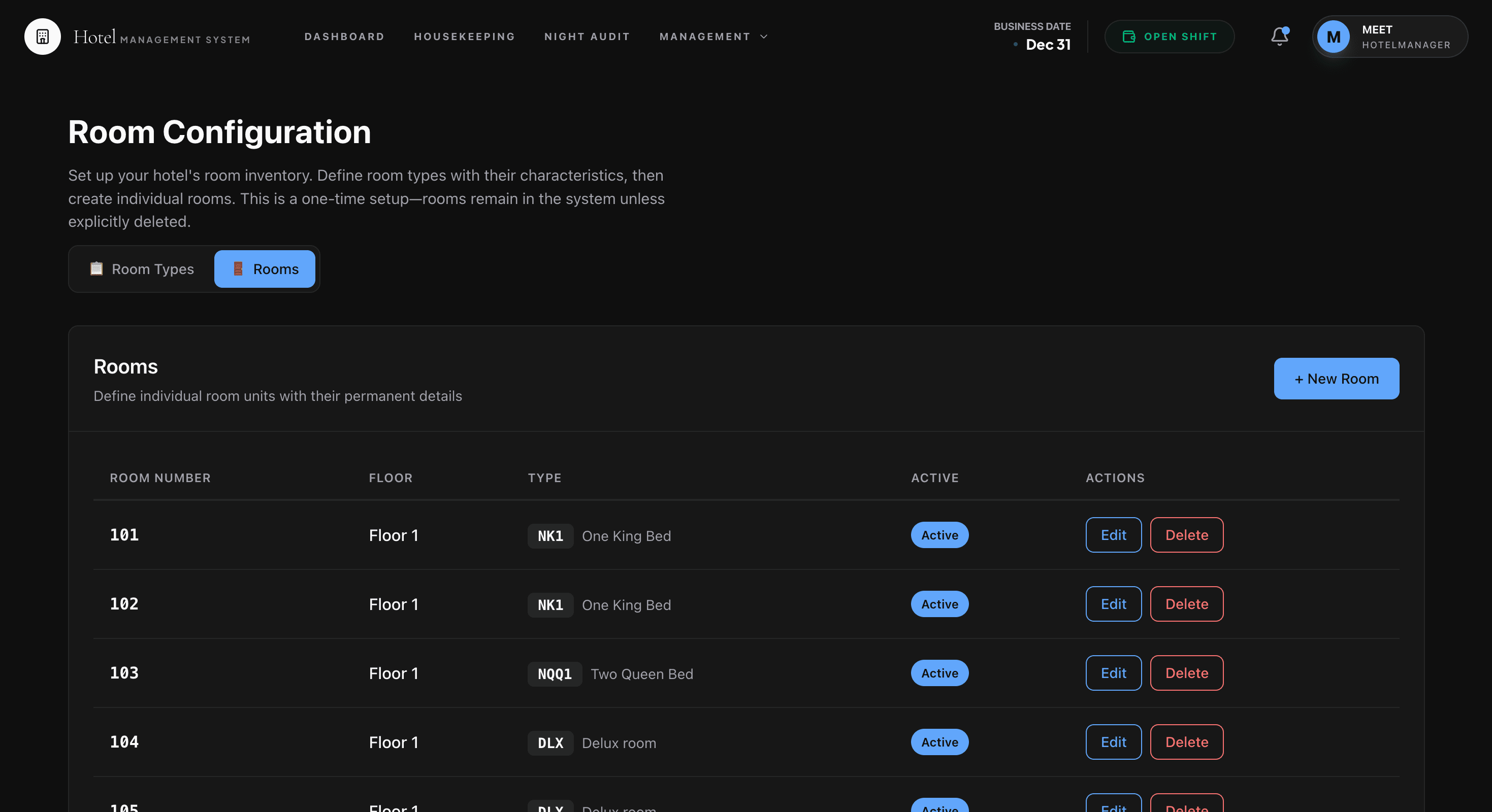 stayvix room inventory board in dark mode