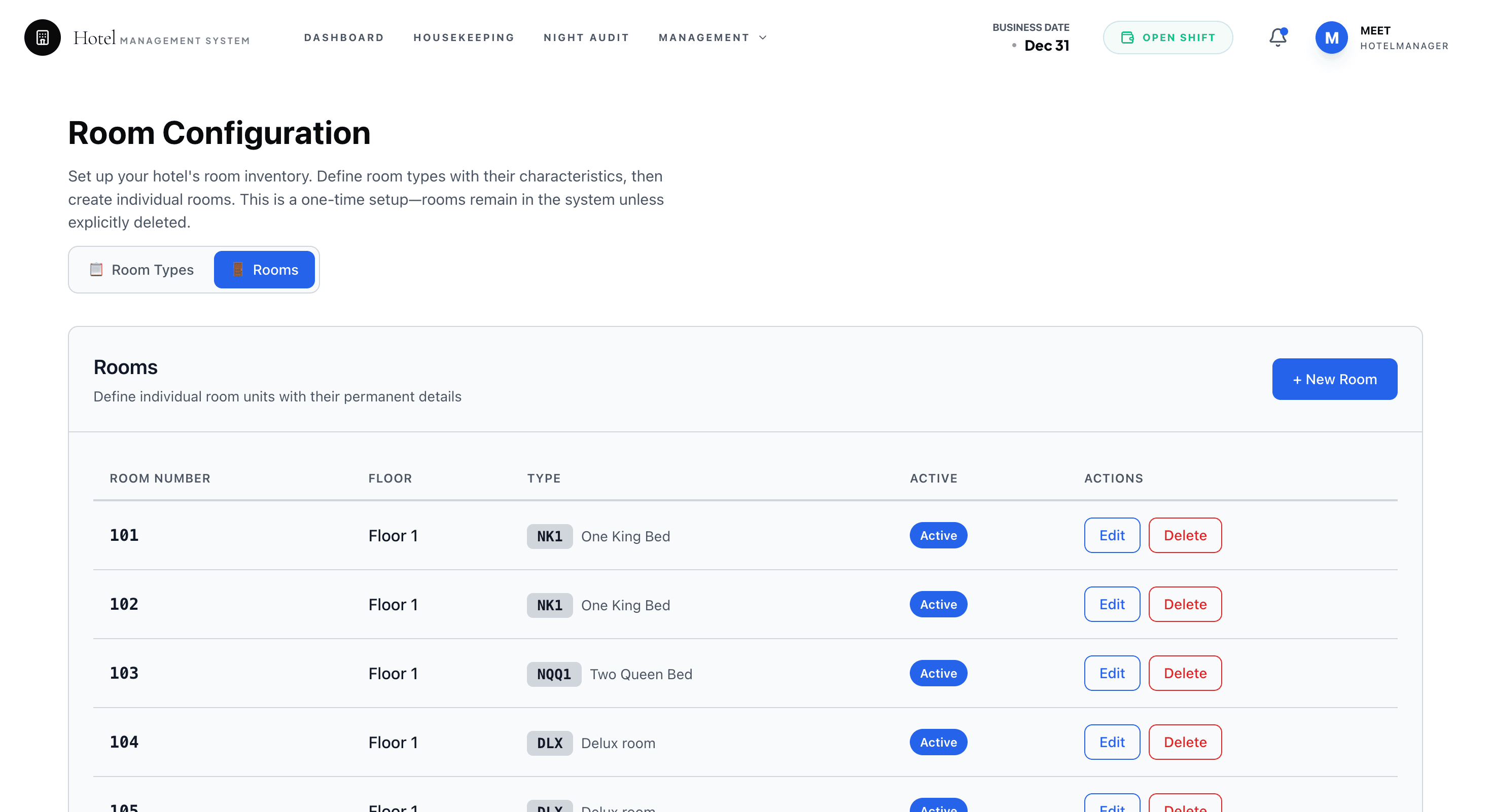 stayvix room inventory board in light mode